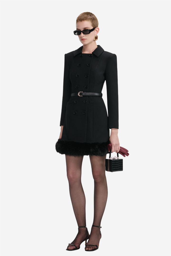 Black Wool Double Breasted Mini Dress