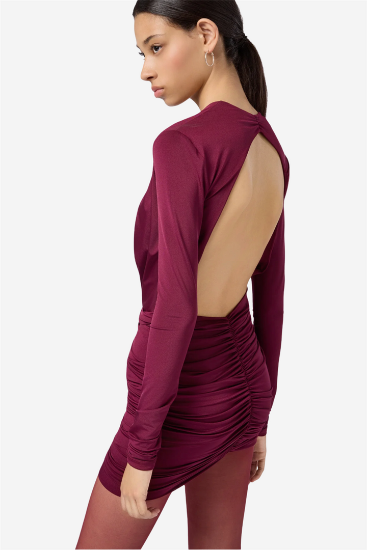Zelda Mini Dress Deep V Neck Cabernet