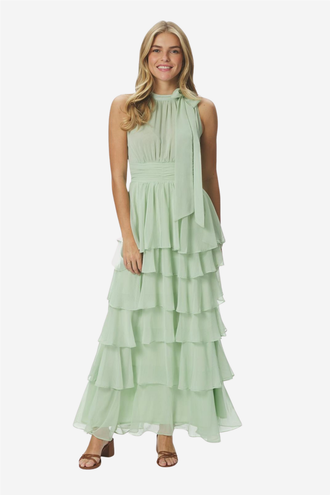 Marli Solid Chiffon Dress Light Green