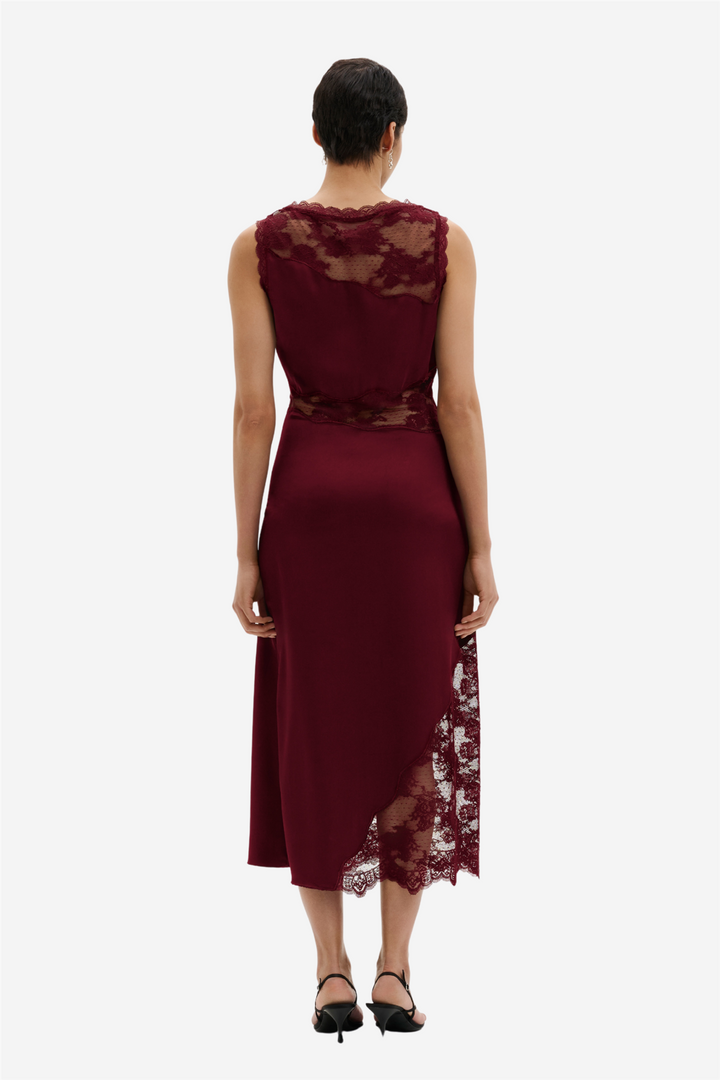 Desire Lace Trimmed Cut Out Midi Dress Ruby