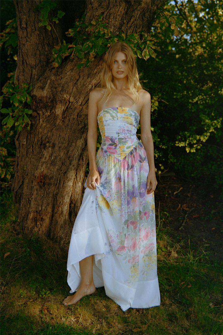 Dotted Georgette Bandeau Dress Flower Meadow