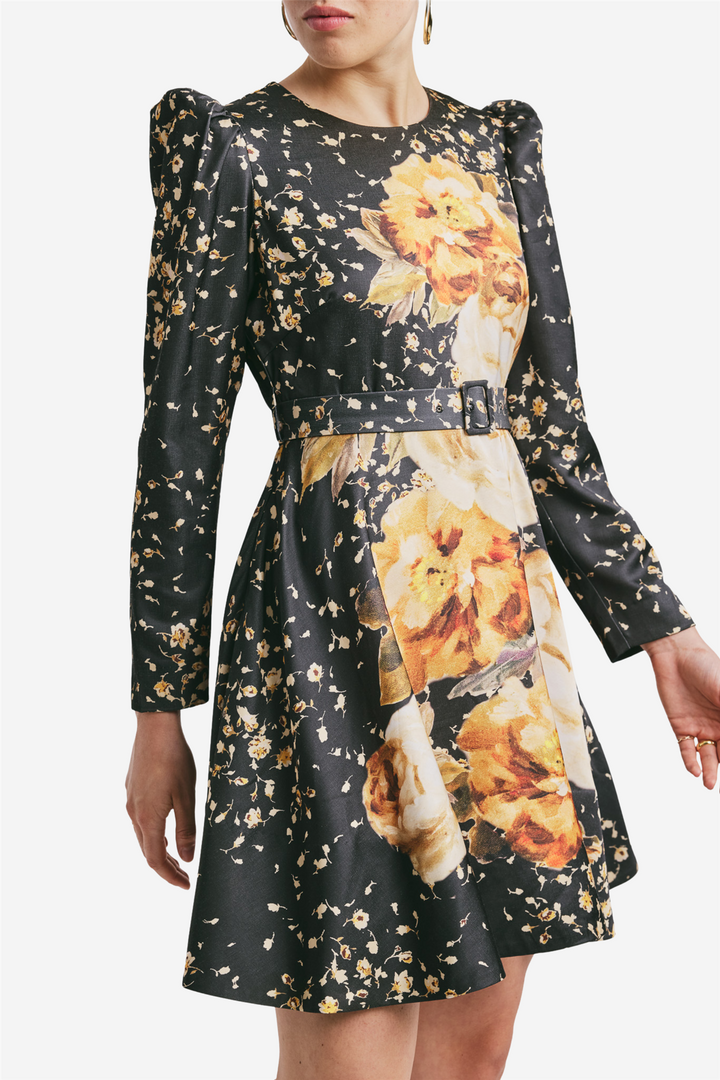 Tailored Satin Belt Dress