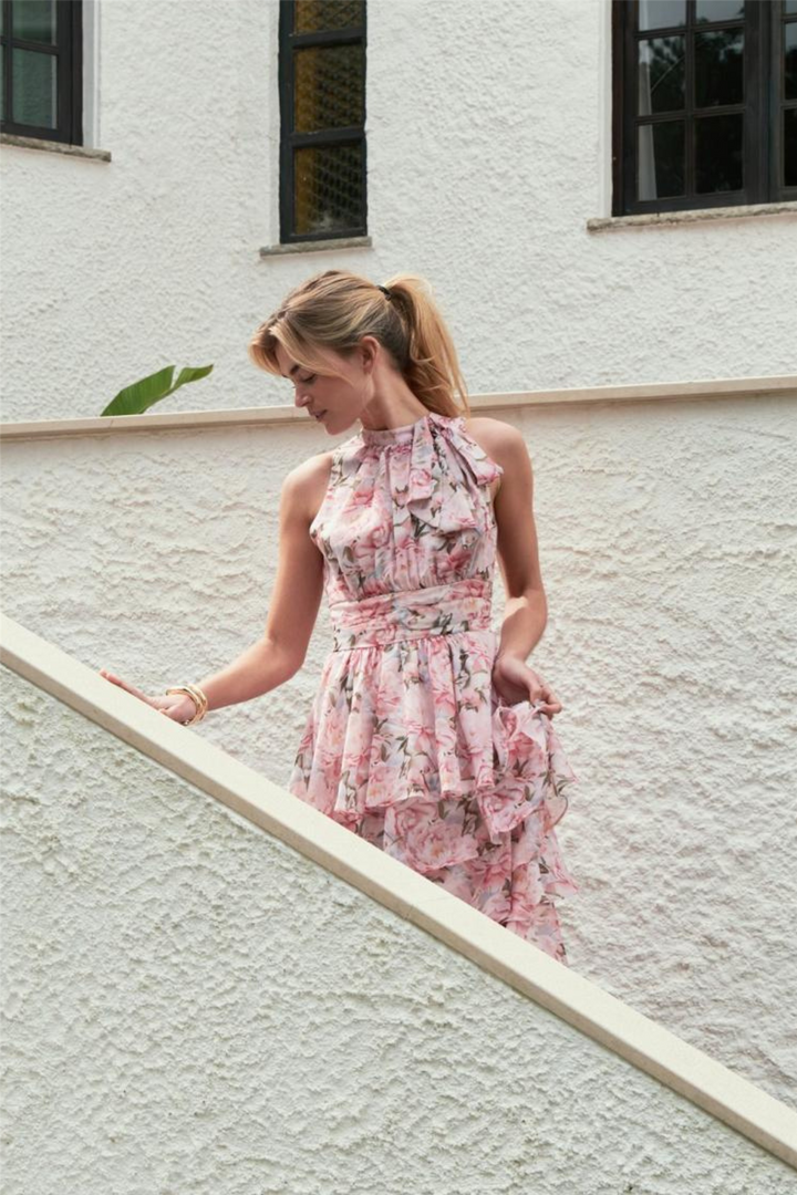 Marli Flower Chiffon Dress Rose