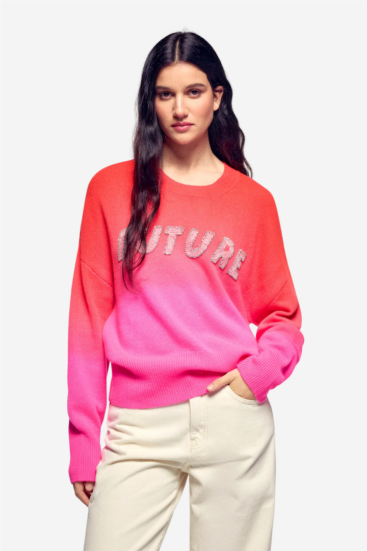 Pearl Embroidered Crewneck Sweater Fire Orange