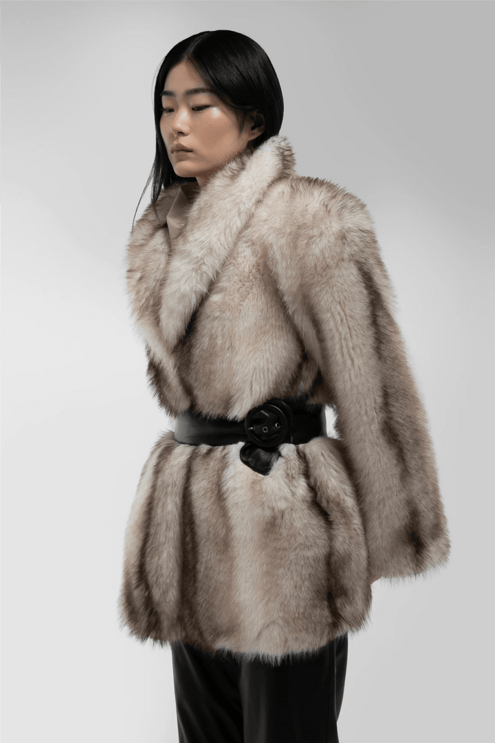 Ducie Yttertøy Emilia Fur Jacket Taupe Striped