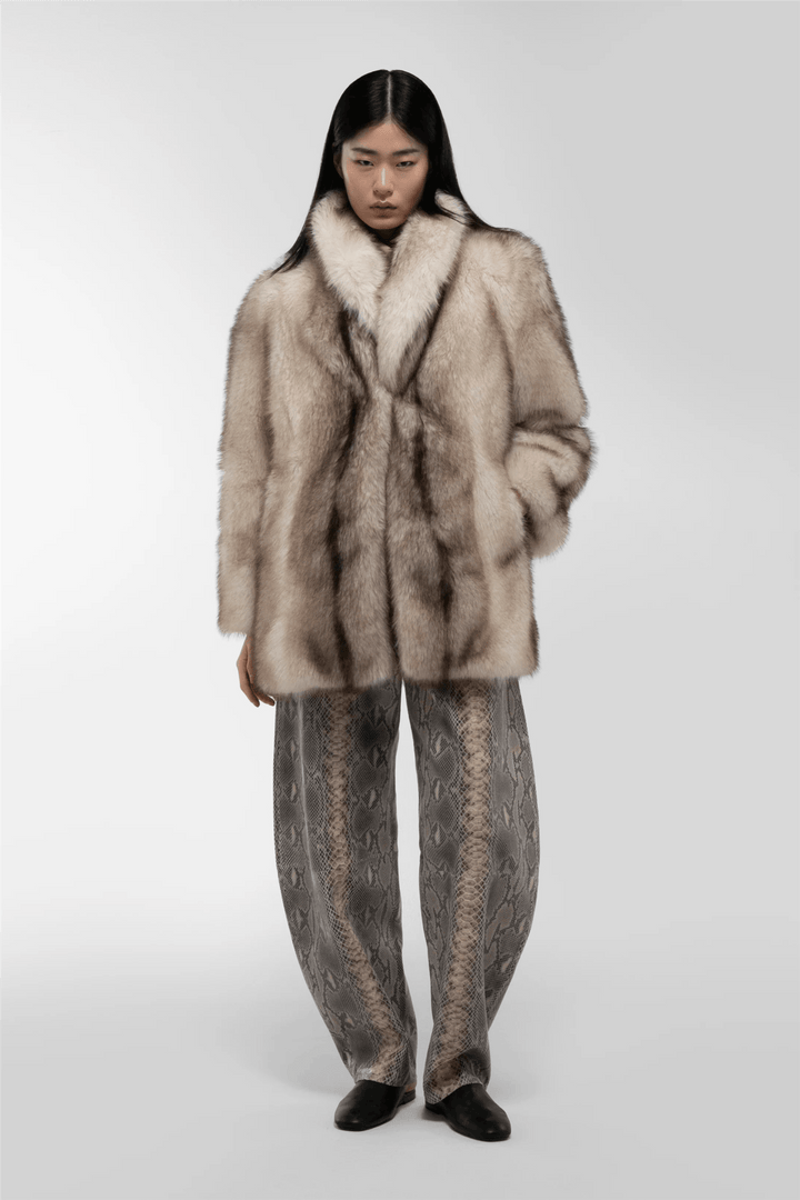 Ducie Yttertøy Emilia Fur Jacket Taupe Striped