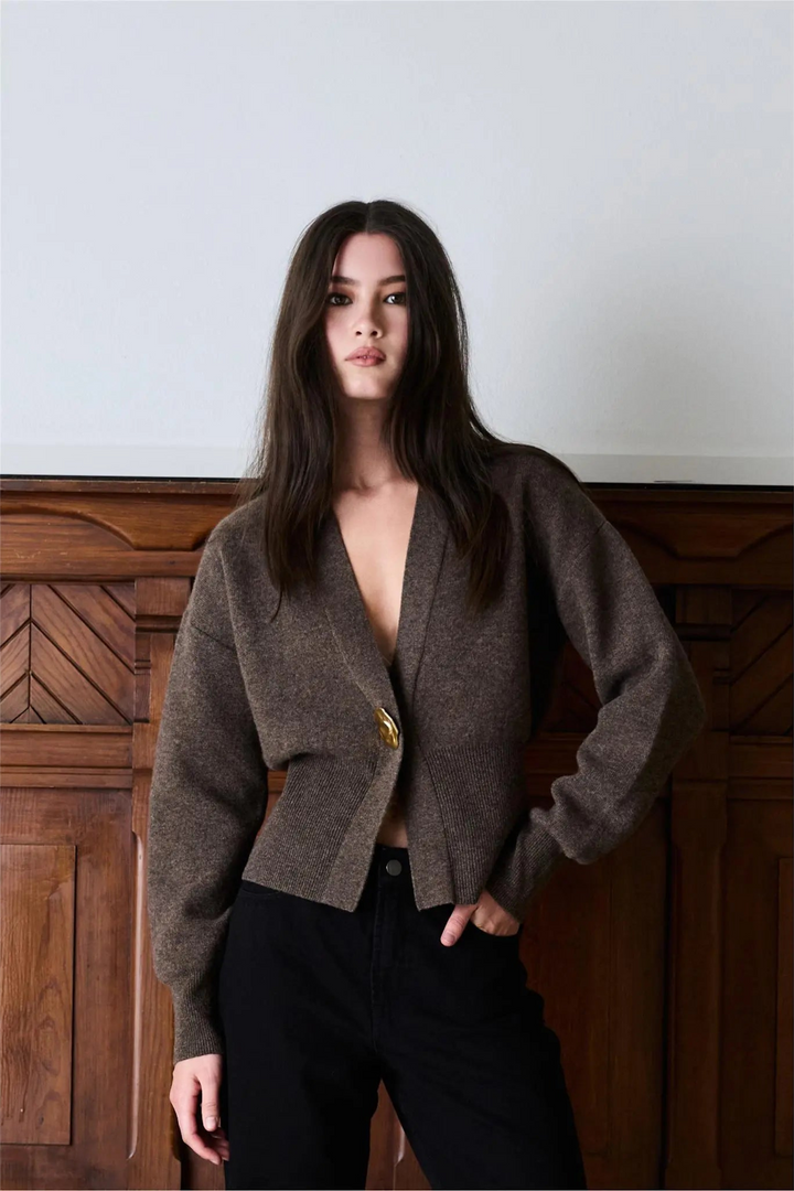 Vesper Merino Cardigan Brown Melange