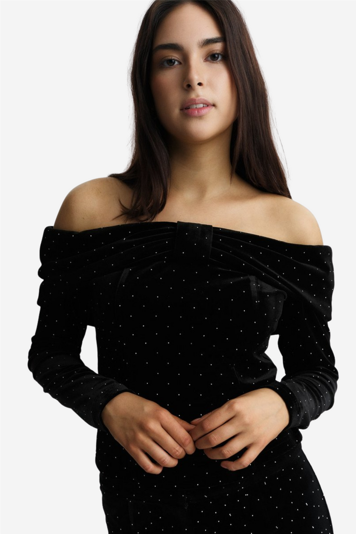 Tale Stud Velour Top Black