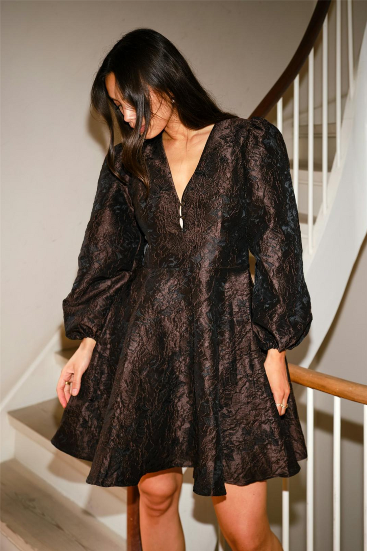 Milly Brocade Dress Dark Brown