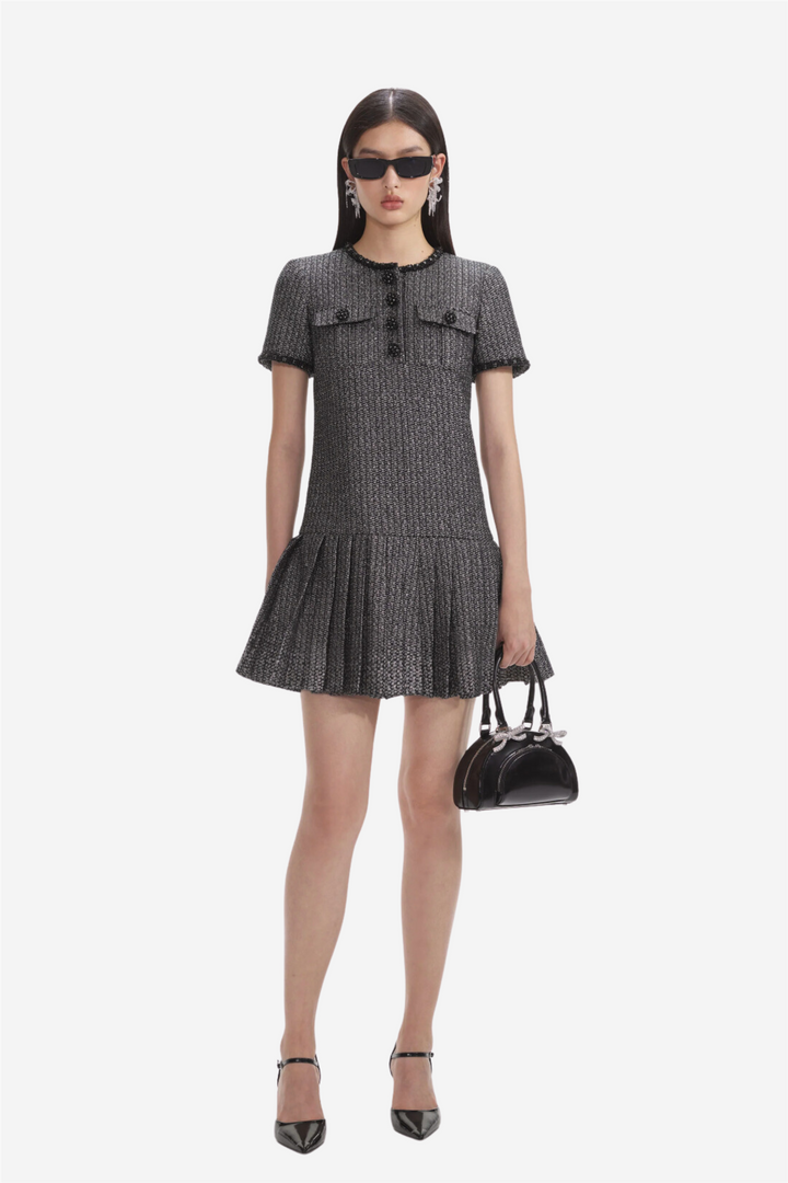 Metallic Boucle Mini Dress Black