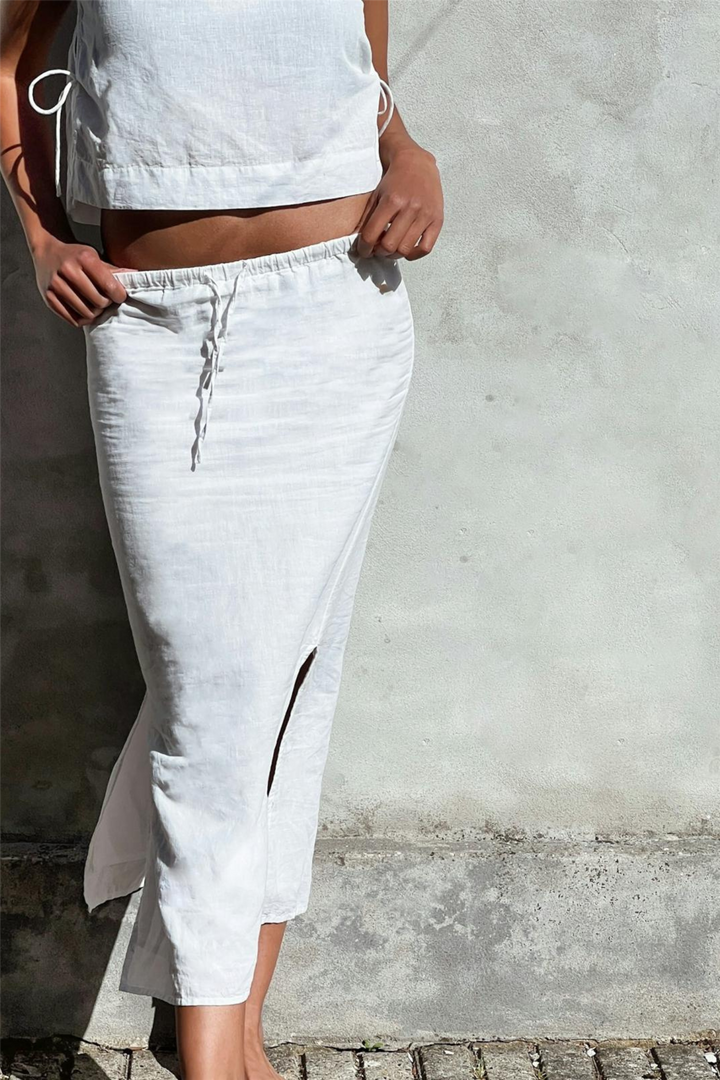 Noa Linen Skirt White
