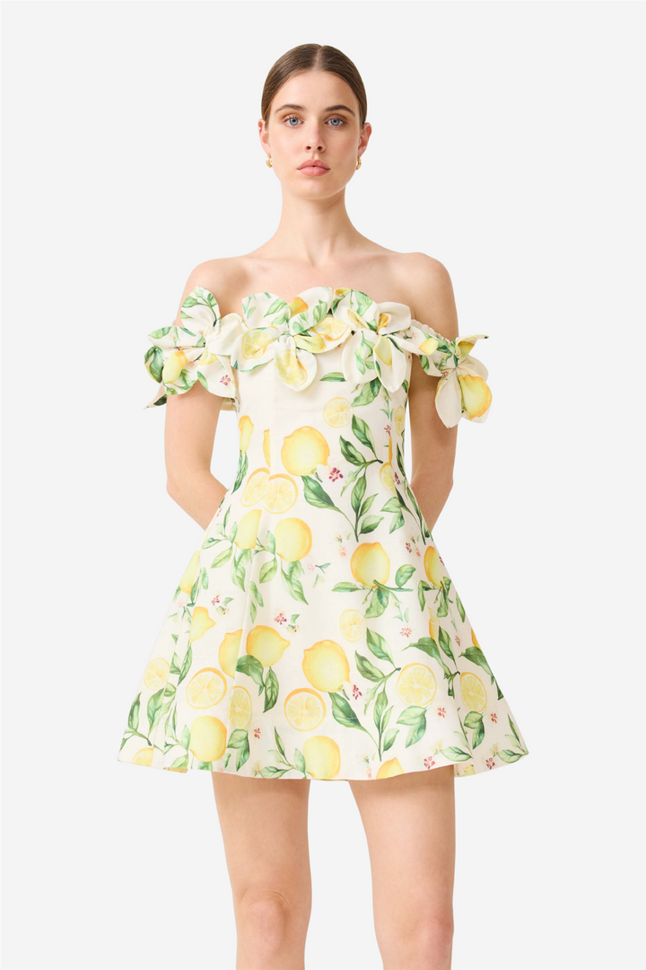 Hana Off Shoulder Mini Dress Yellow Multi
