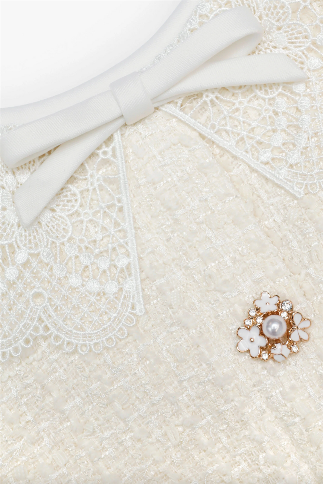 Boucle Lace Trim Mini Dress Cream