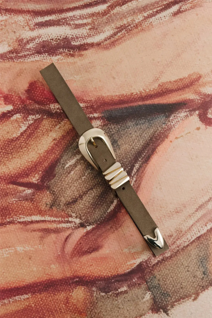 Azelia Buckle Leather Belt Taupe