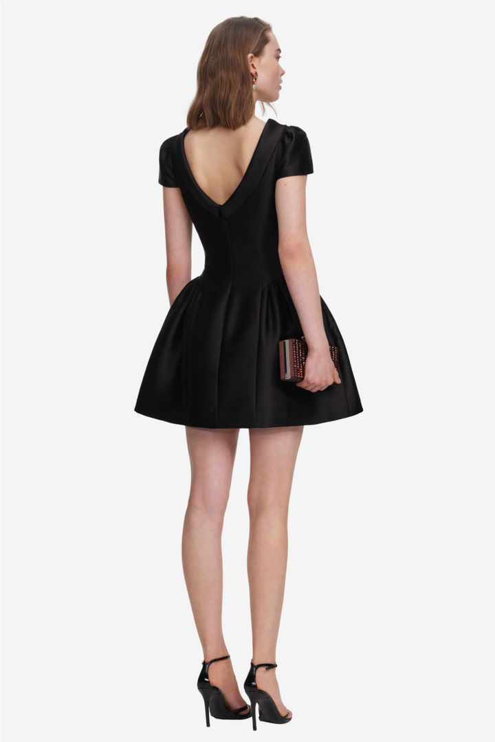 Taffeta Collared Mini Dress Black