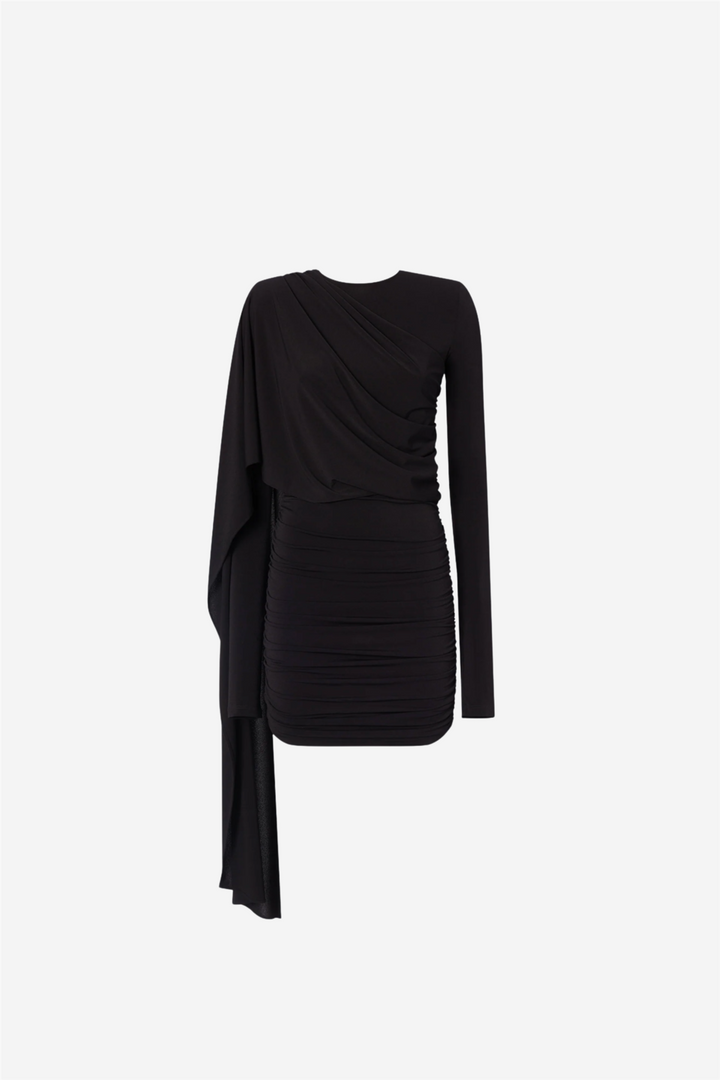 Xenia Cape Effect Mini Dress Black