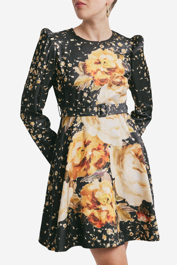 Tailored Satin Belt Dress
