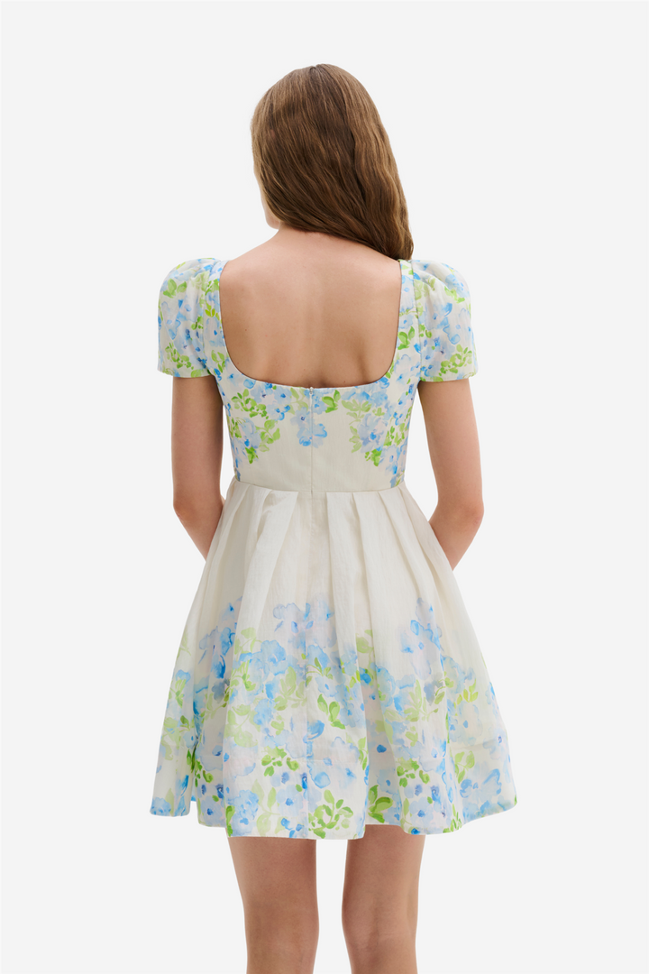 Vanda Pouf Sleeve Mini Dress Pastel Floral Vanilla