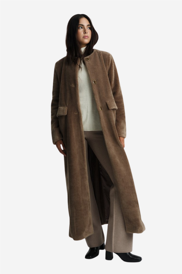 Emma Shearling Coat Mole Brown