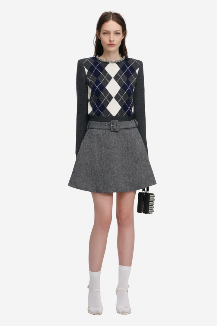 Grey Argyle Crystal Trim Jumper