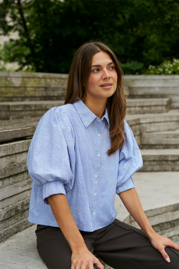 Etta Flower Stripe Shirt Light Blue