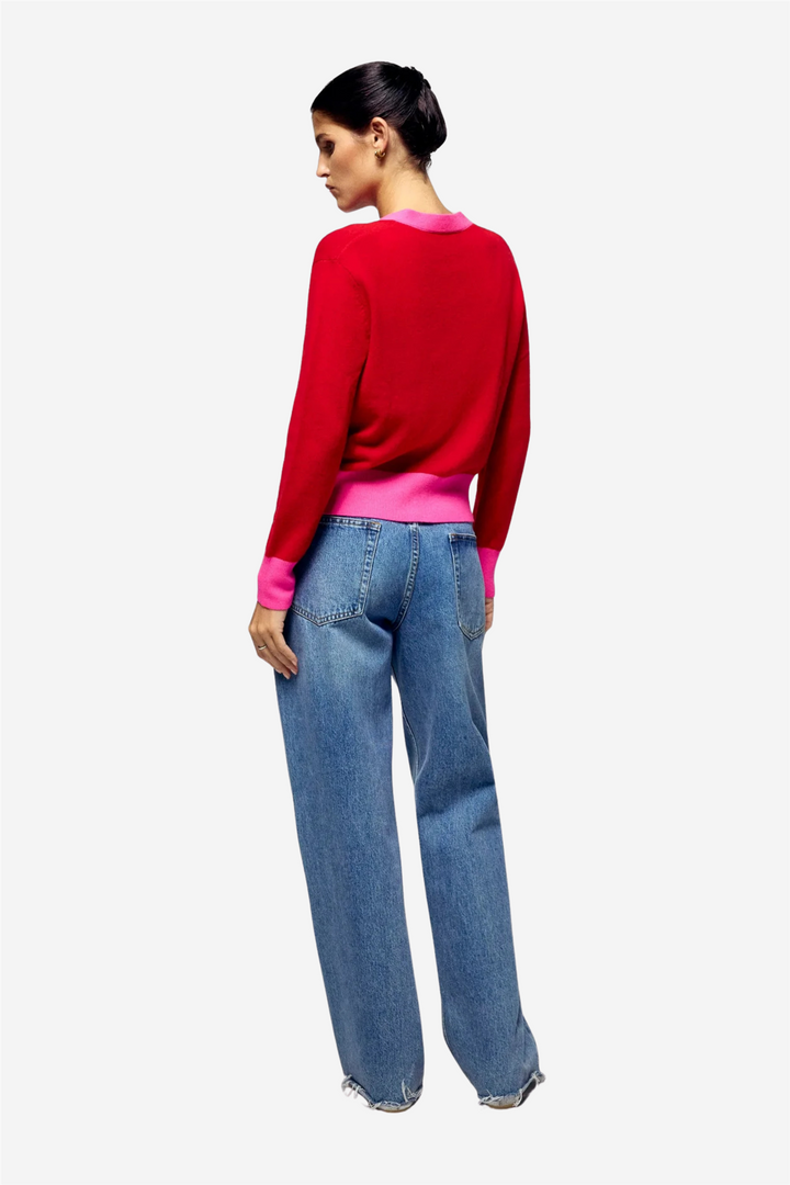 Two Color Cardigan Hot Red