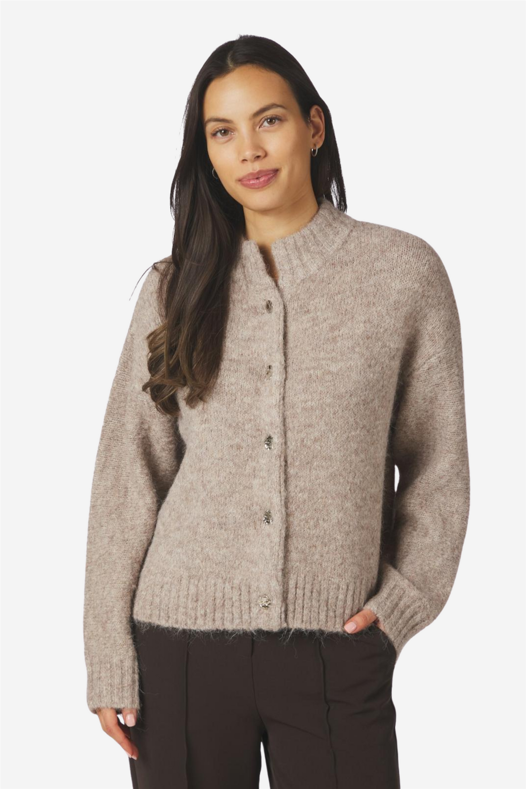 Taura Fluffy Knit Cardigan Beige Melange