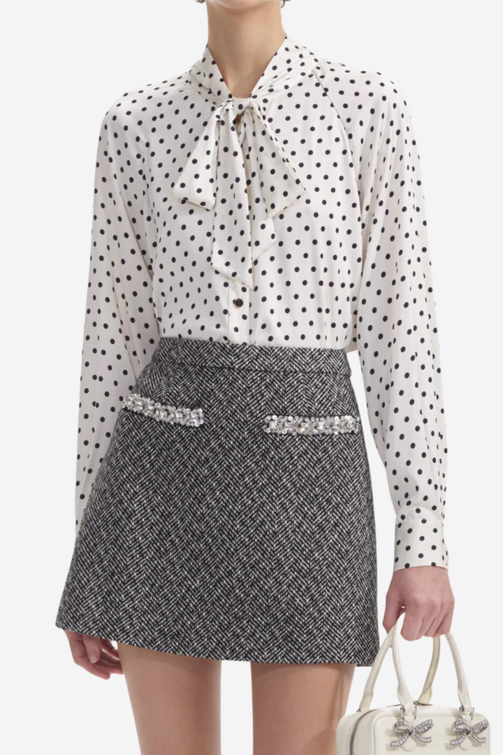 Black Herringbone Mini Skirt