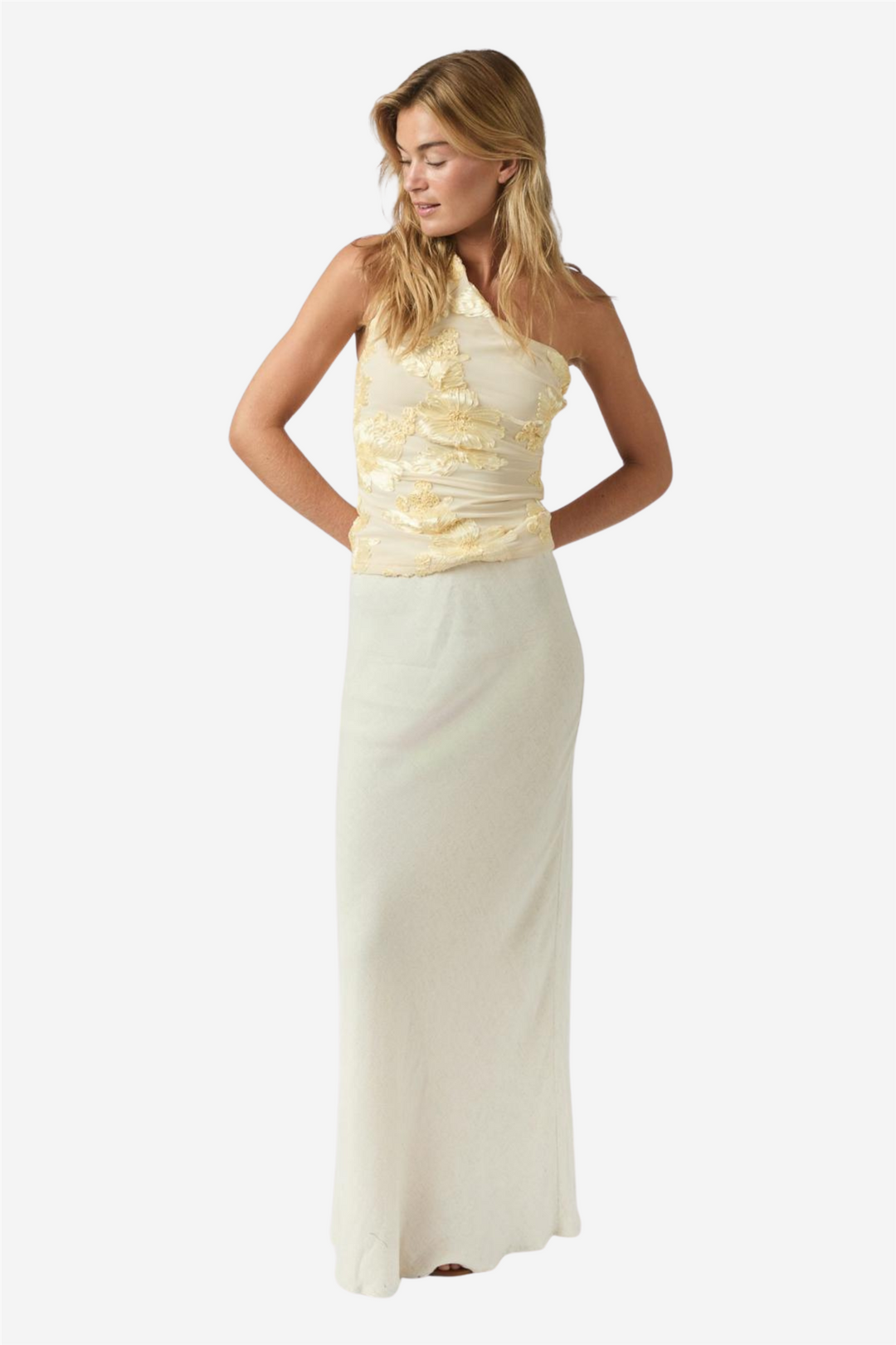 Florini Big Flower Mesh Top Light Yellow