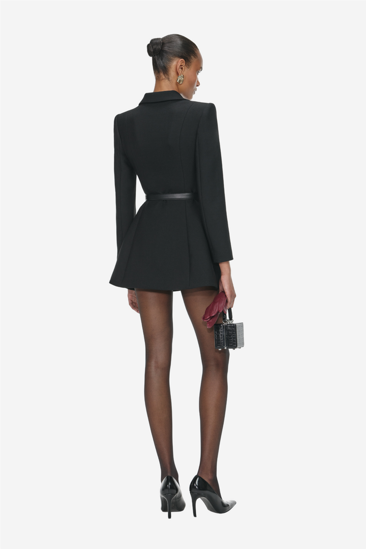 Wool Crepe Mini Dress Black
