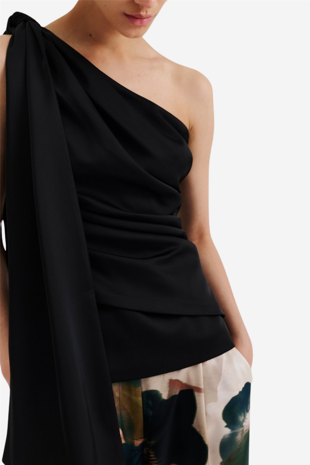 Nelly Draped One Shoulder Top Black