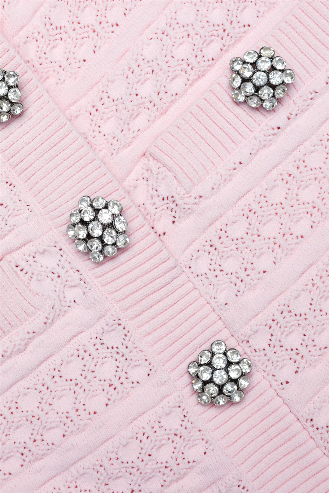 Pointelle Diamante Knit Mini Dress Pink