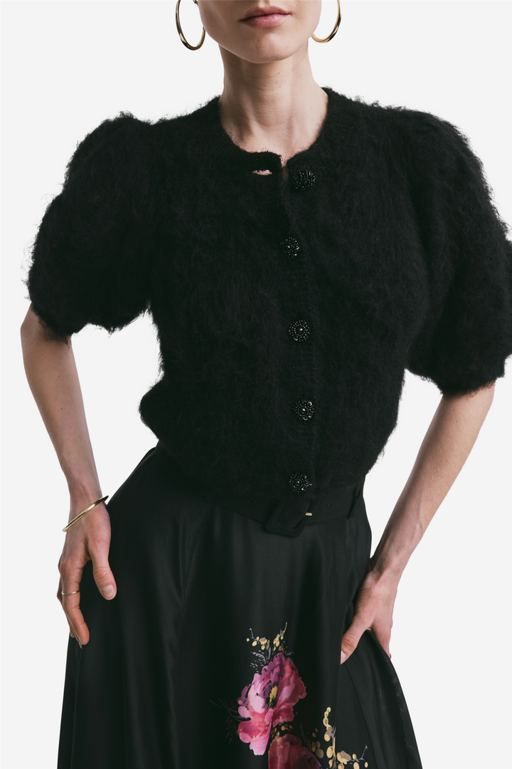 Hairy Knit Puffed Jacket Black