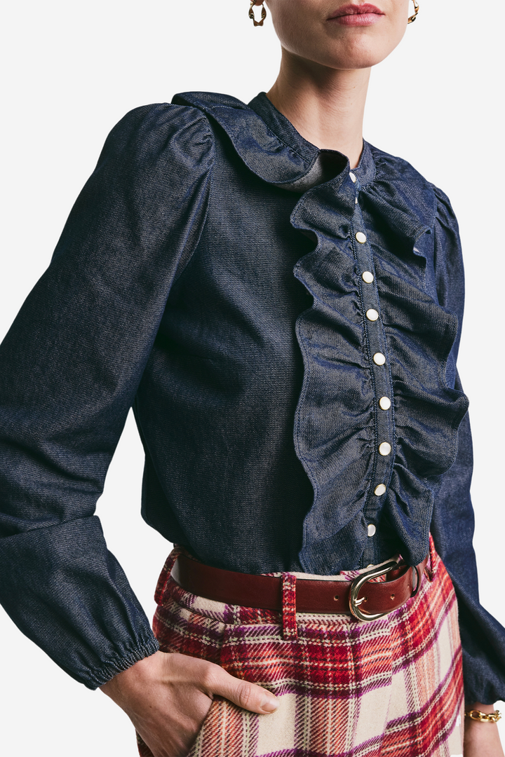 Denim Flounce Blouse