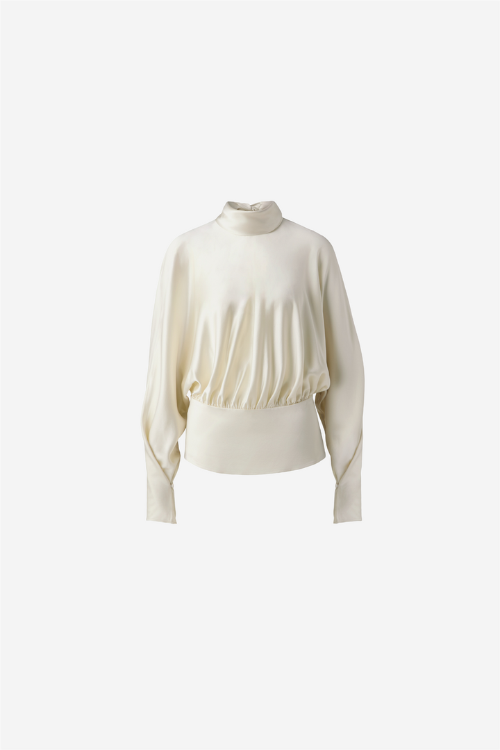 Vilja High-Neck Satin Blouse Pearl