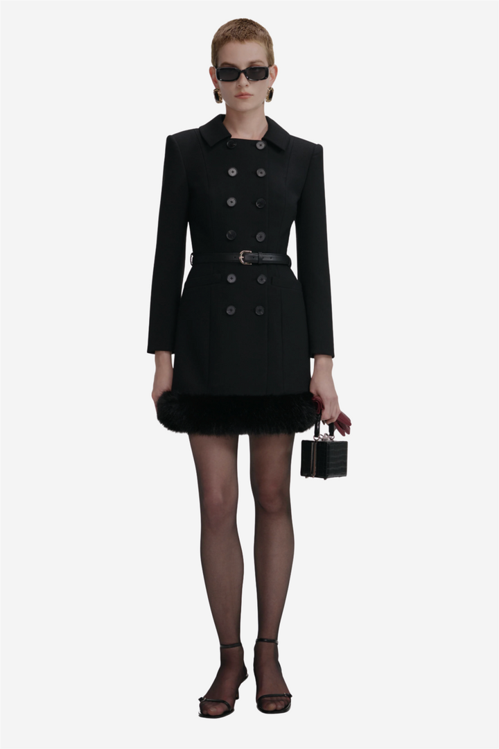 Black Wool Double Breasted Mini Dress