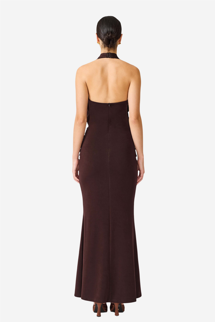 Simone Cowl Neck Gown Chocolate Brown