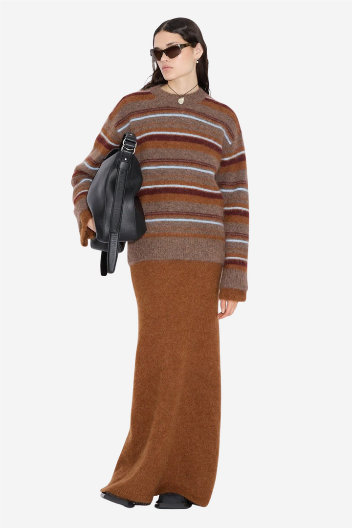 Fluffy Stripe Crew Brown Stripe