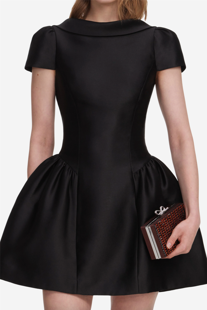 Taffeta Collared Mini Dress Black