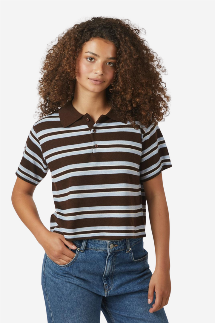 Mulann Polo Knit Blouse Dark Brown