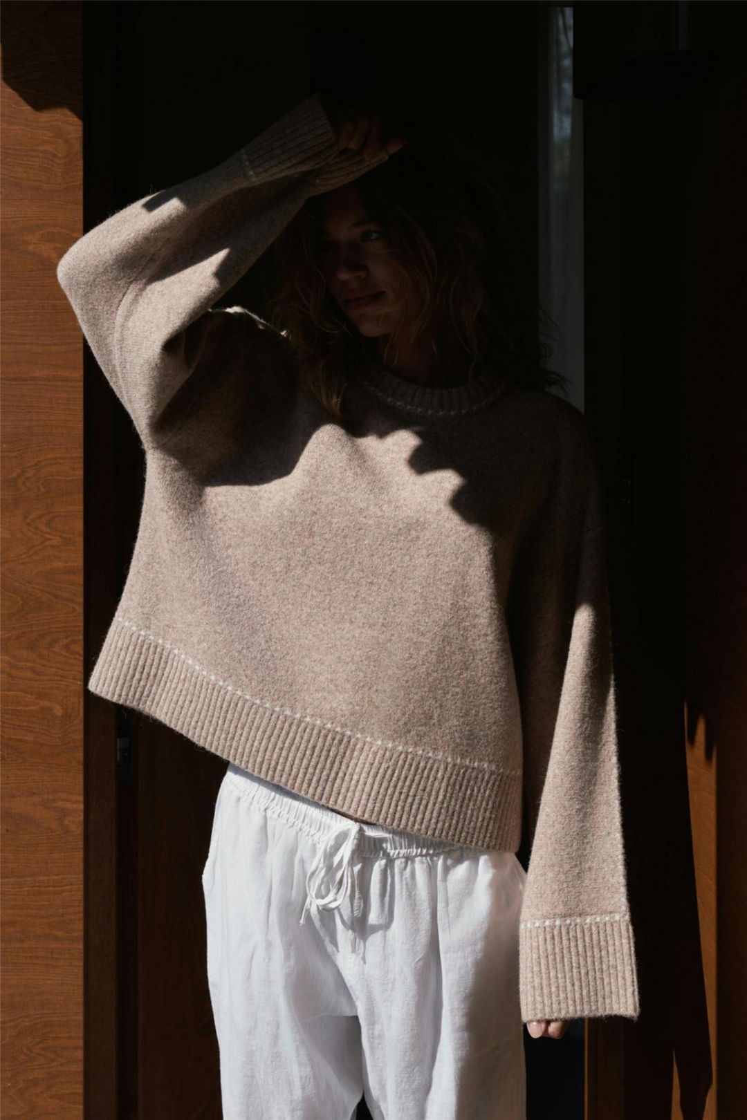 Roeme Knit Stitch Blouse Beige Melange