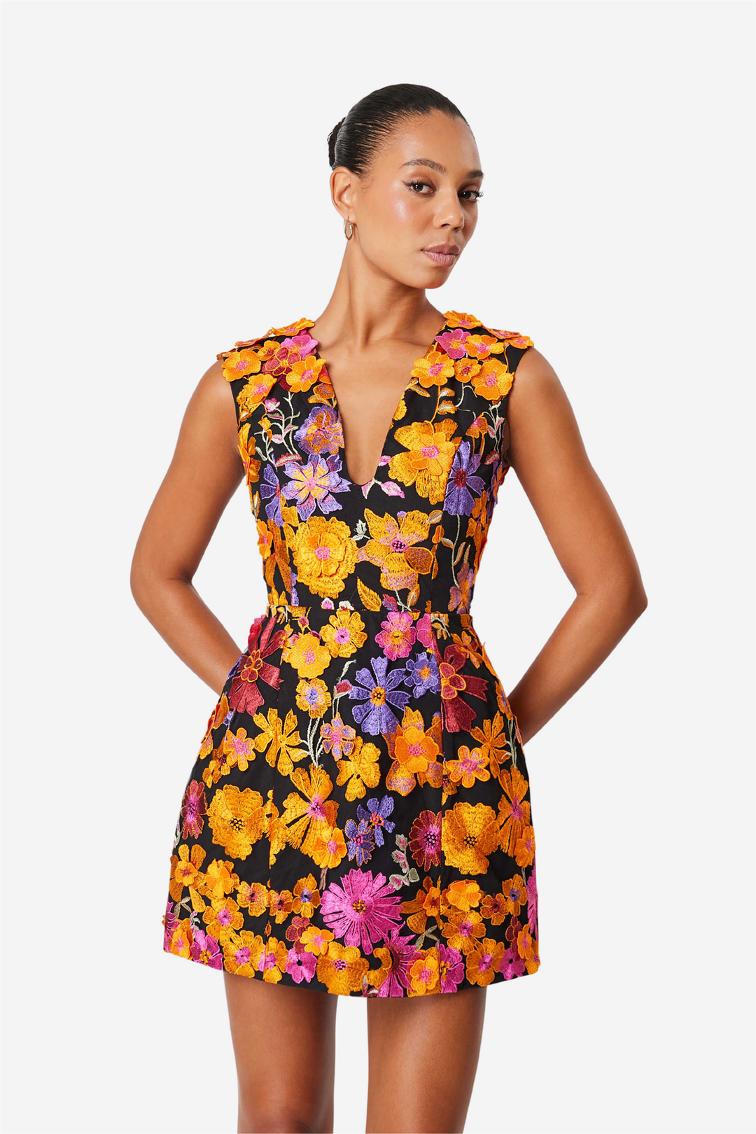 Alessandra Floral Mini Dress Orange Multi