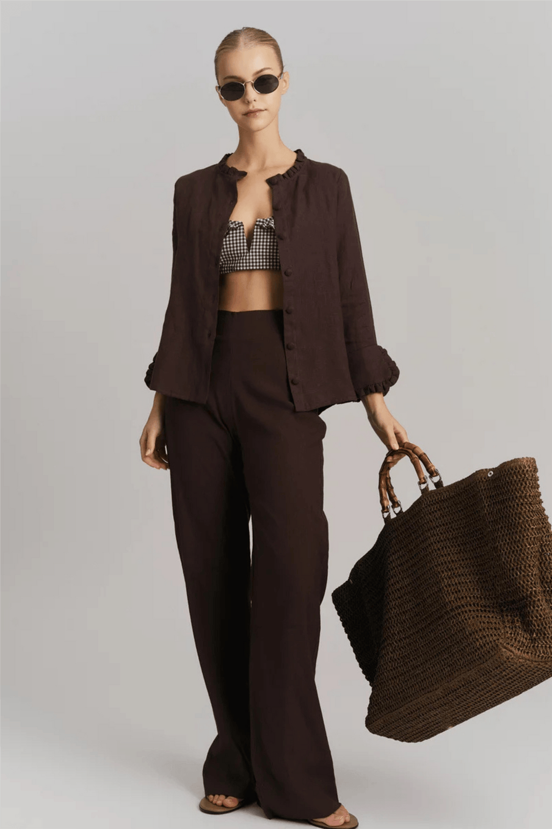 ella&il Bukser & jeans Molly Stretch Linen Pants Dark Brown