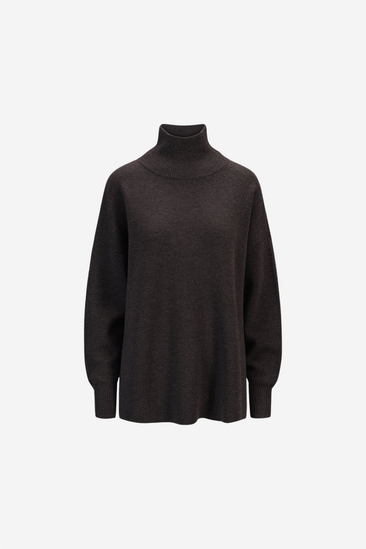 ella&il Genser & Cardigan Fernanda Merino Sweater Dark Brown Melange