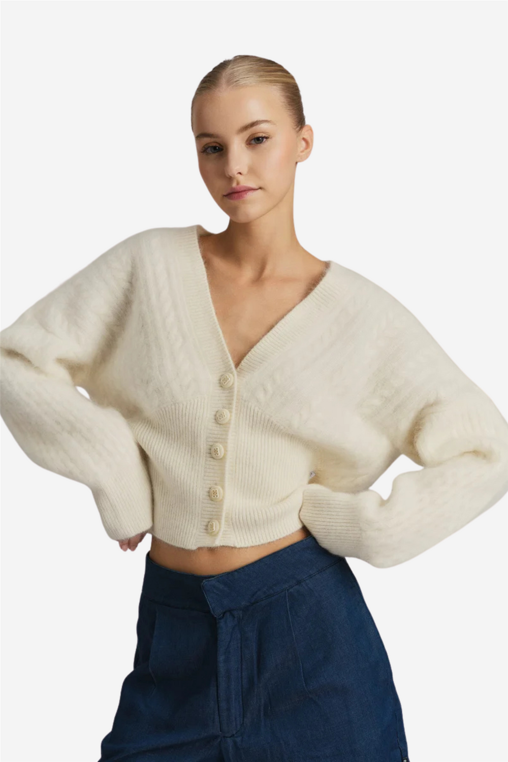 ella&il Genser & Cardigan Jenna Brushed Cardigan White