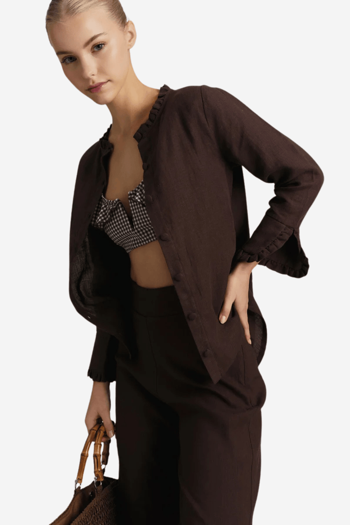 ella&il Skjorte Clarion Linen Shirt Dark Brown