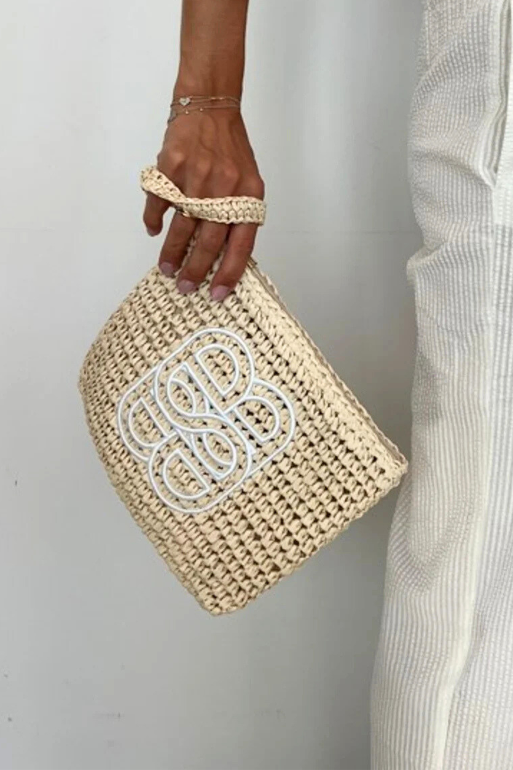ella&il Vesker Mim Straw Clutch Beige