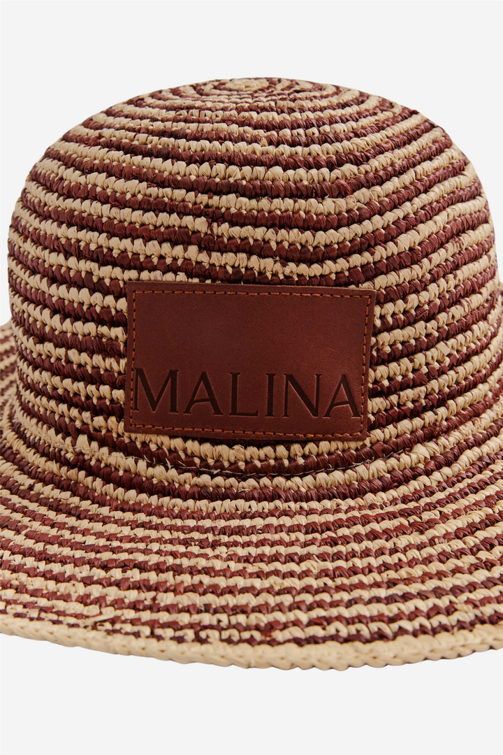 Lyra Wide Brim Raffia Hat Terracotta Stripe