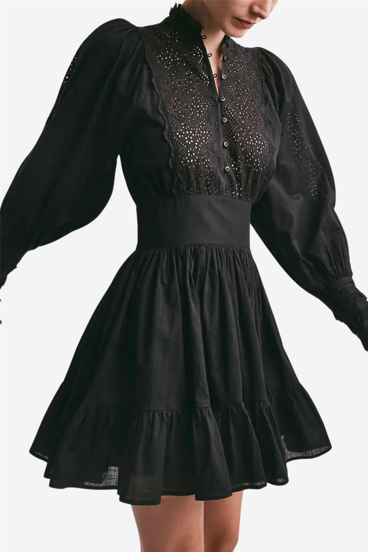 Cotton slub mini dress black