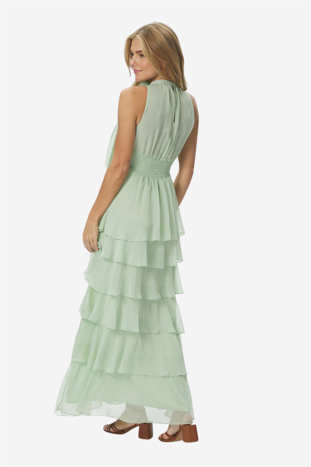 Marli Solid Chiffon Dress Light Green